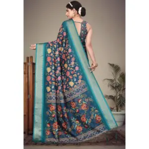Women's Cotton Silk Printed Saree – Blue