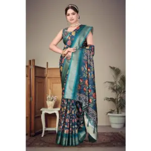 Women's Cotton Silk Printed Saree – Blue