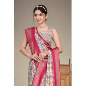 Women's Cotton Silk Printed Saree – Pink