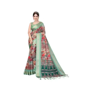 Women's Cotton Silk Printed Saree – Light Green