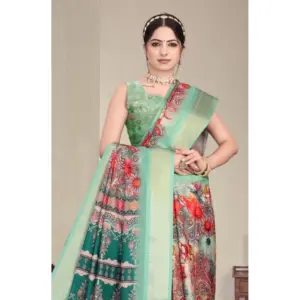 Women's Cotton Silk Printed Saree – Light Green