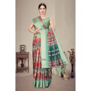 Women's Cotton Silk Printed Saree – Light Green