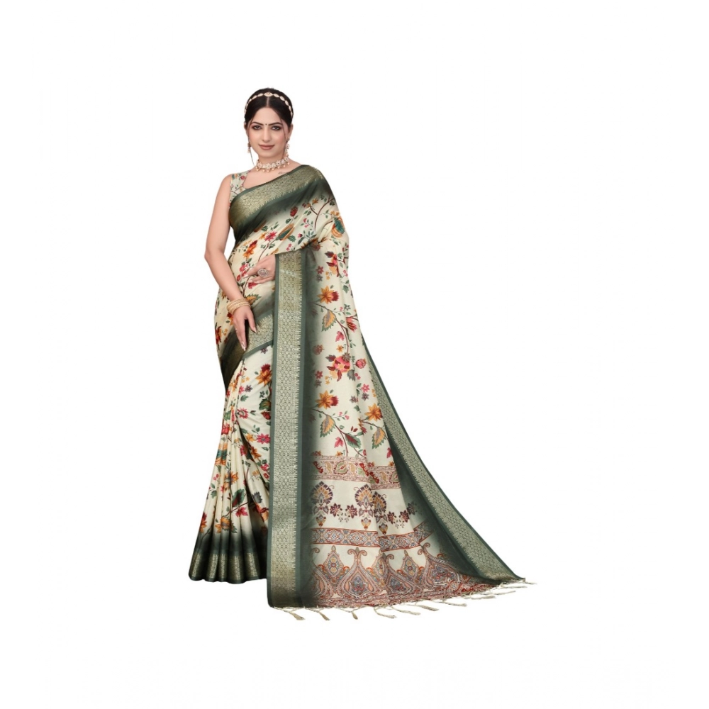 Women's Cotton Silk Printed Saree – Green