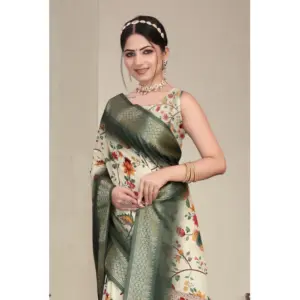 Women's Cotton Silk Printed Saree – Green