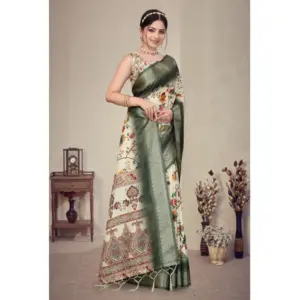 Women's Cotton Silk Printed Saree – Green