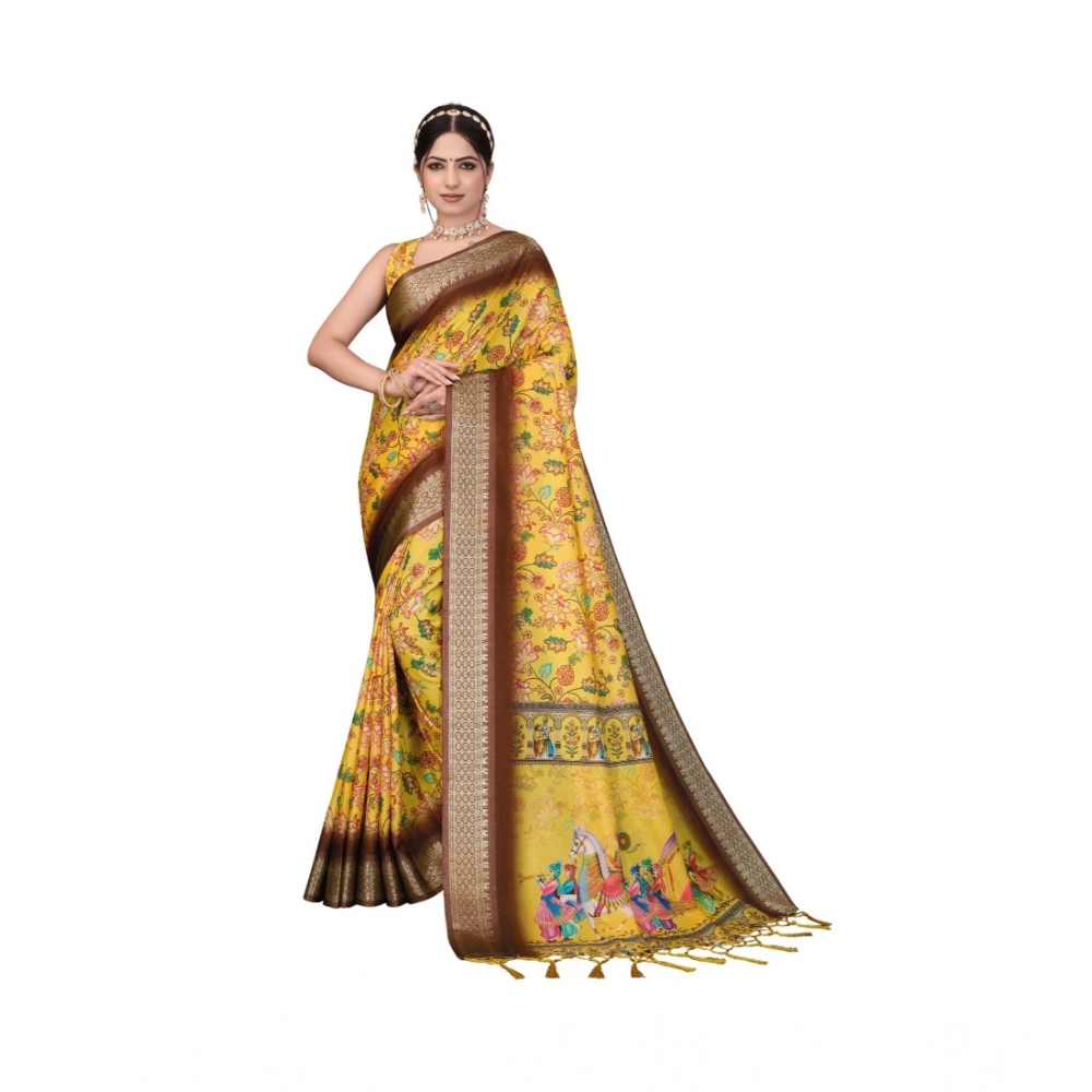 Women's Cotton Silk Printed Saree – Yellow