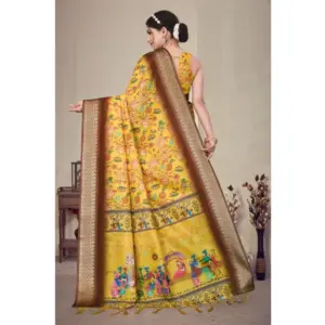 Women's Cotton Silk Printed Saree – Yellow