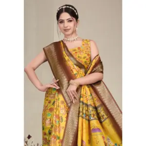 Women's Cotton Silk Printed Saree – Yellow