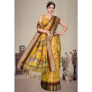 Women's Cotton Silk Printed Saree – Yellow