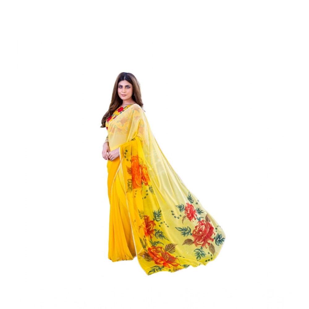 Women's Georgette Printed Saree – Yellow