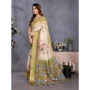 Women's Cotton Silk Printed Saree – Olive Green