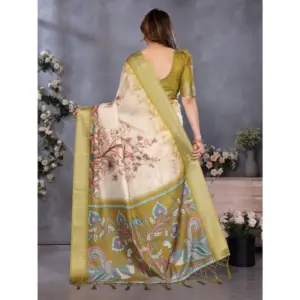 Women's Cotton Silk Printed Saree – Olive Green