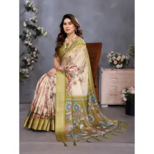 Women's Cotton Silk Printed Saree – Olive Green