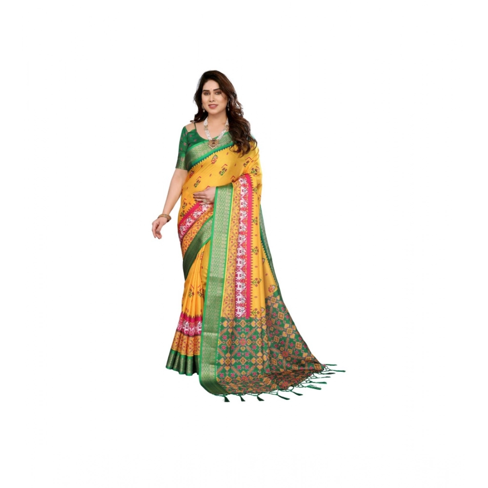 Women's Cotton Silk Printed Saree – Yellow