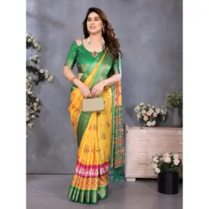Women's Cotton Silk Printed Saree – Yellow