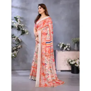 Women's Linen Cotton Printed Saree – Orange