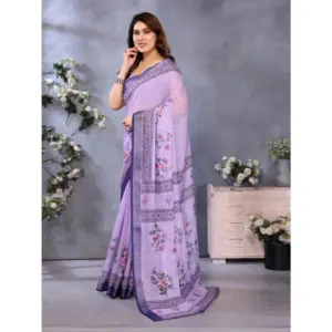 Women's Linen Cotton Printed Saree – Purple