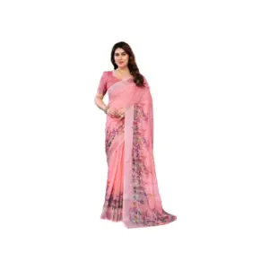 Women's Linen Cotton Printed Saree – Peach