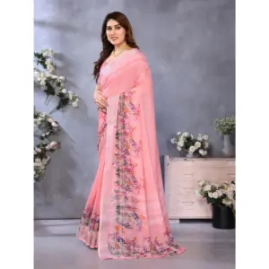 Women's Linen Cotton Printed Saree – Peach
