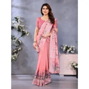 Women's Linen Cotton Printed Saree – Peach