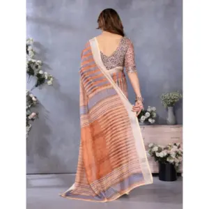 Women's Linen Cotton Printed Saree – Brown