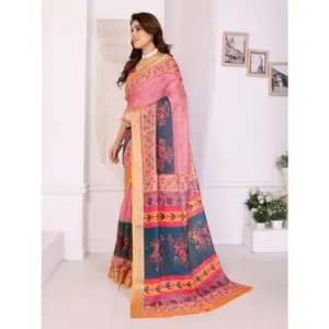 Women's Linen Cotton Printed Saree – Pink