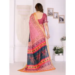 Women's Linen Cotton Printed Saree – Pink