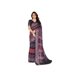 Women's Linen Cotton Printed Saree – Black