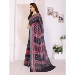 Women's Linen Cotton Printed Saree – Black