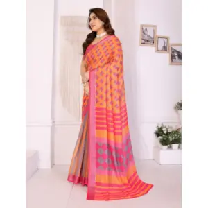 Women's Linen Cotton Printed Saree – Orange
