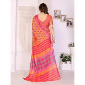 Women's Linen Cotton Printed Saree – Orange