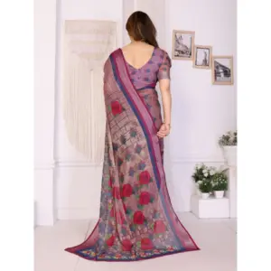 Women's Linen Cotton Printed Saree – Wine