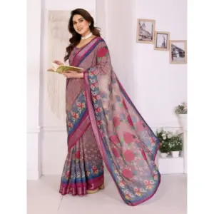 Women's Linen Cotton Printed Saree – Wine