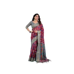 Women's Linen Printed Saree – Purple