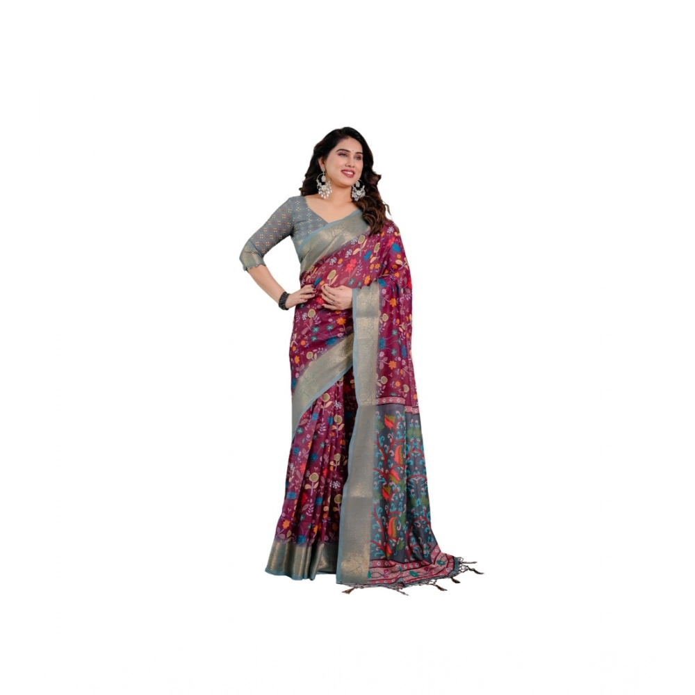 Women's Linen Printed Saree – Purple