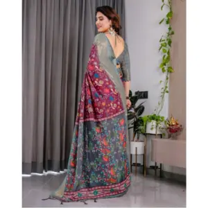 Women's Linen Printed Saree – Purple
