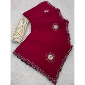 Women's Chiffon Butti Dotted Saree with Blouse – Pink