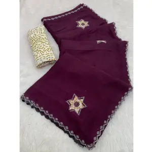 Women's Chiffon Butti Dotted Saree with Blouse – Wine