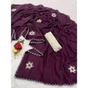 Women's Chiffon Butti Dotted Saree with Blouse – Wine