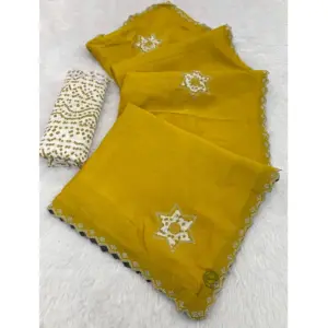 Women's Chiffon Butti Dotted Saree with Blouse – Yellow
