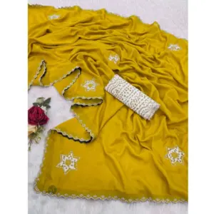 Women's Chiffon Butti Dotted Saree with Blouse – Yellow