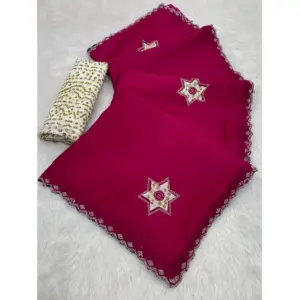 Women's Chiffon Butti Dotted Saree with Blouse – Pink