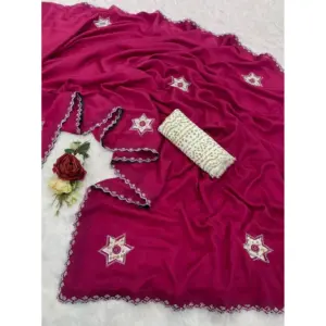 Women's Chiffon Butti Dotted Saree with Blouse – Pink