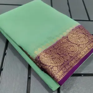 Women's Crepe Chit Pallu Solid Saree with Blouse – Light Green