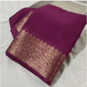 Women's Crepe Chit Pallu Solid Saree with Blouse – Light Purple