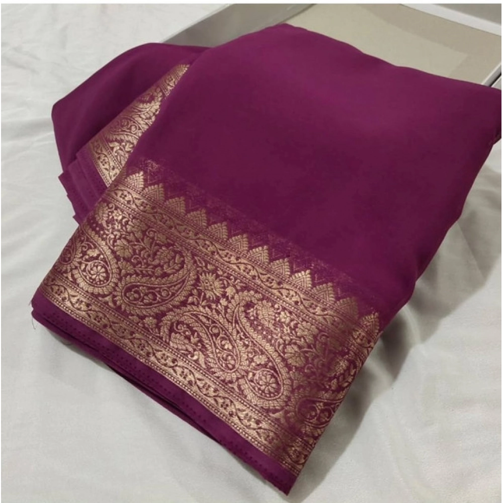 Women's Crepe Chit Pallu Solid Saree with Blouse – Light Purple