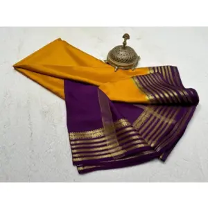 Women's Crepe Chit Pallu Solid Saree with Blouse – Gold