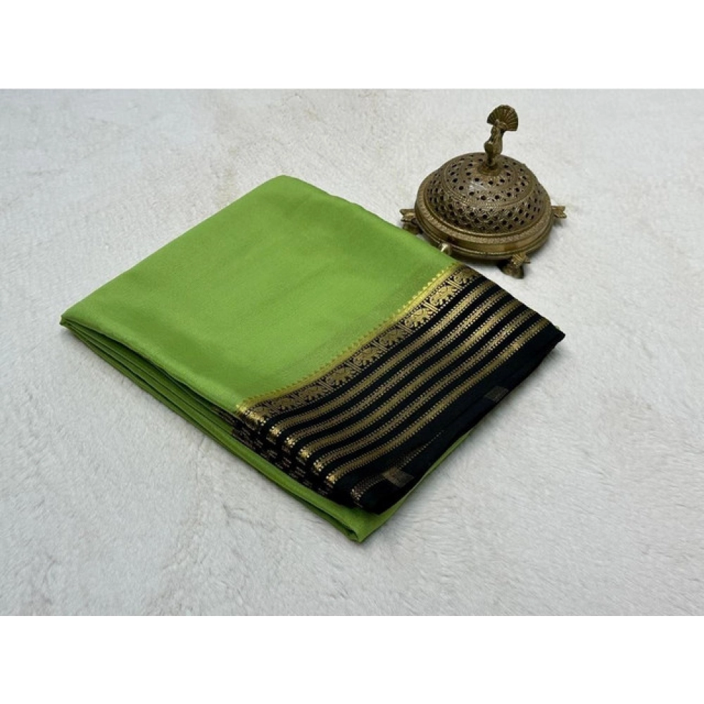 Women's Crepe Chit Pallu Solid Saree with Blouse – Green