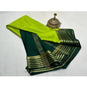 Women's Crepe Chit Pallu Solid Saree with Blouse – Green