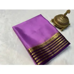 Women's Crepe Chit Pallu Solid Saree with Blouse – Dark Purple